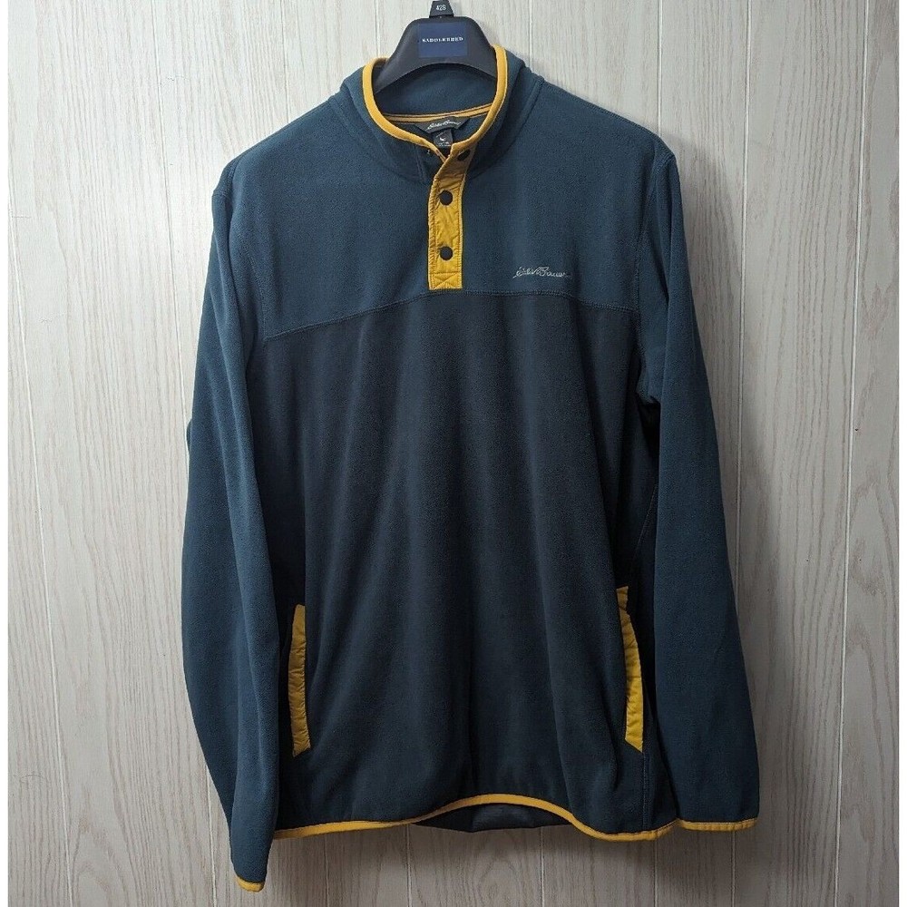 Eddie Bauer Sherpa Fleece Sweater Men's XL Tall Blue Yellow Snap Buttons 1/4 TXL